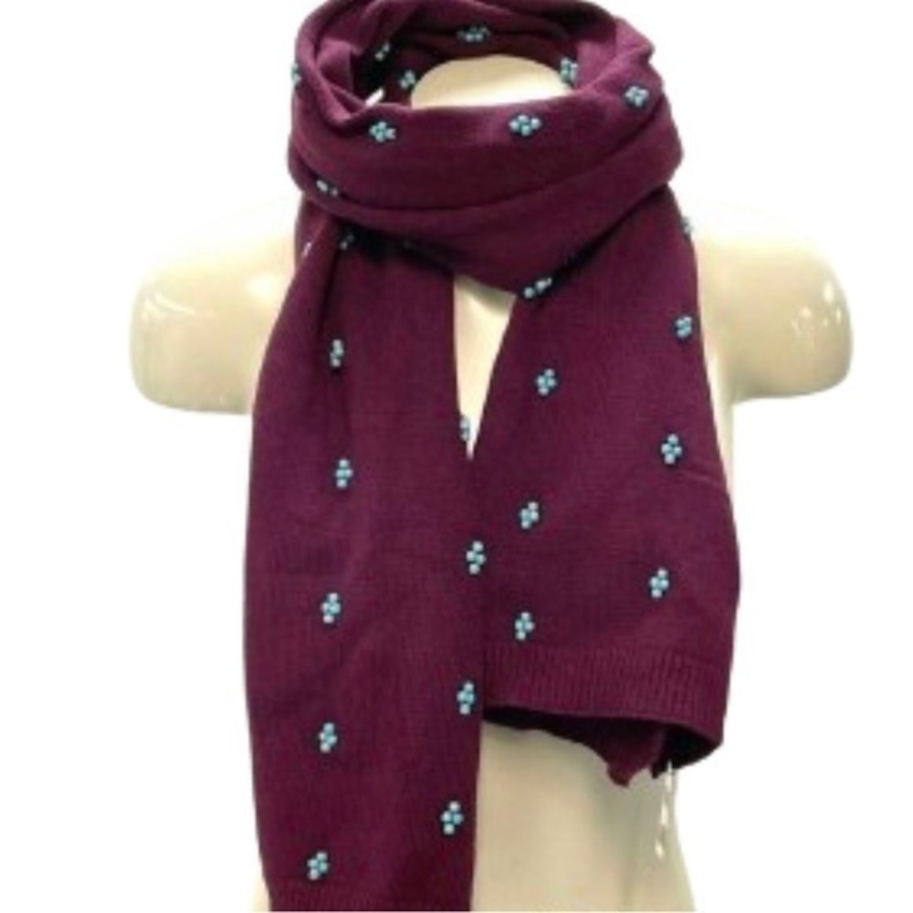 Lele Sadoughi maroon scarf with turquoise beaded accents NWT